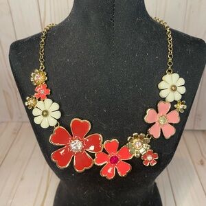 Lane Bryant Floral Necklace in Red, Pink, and Cream with Gold Hardware like new